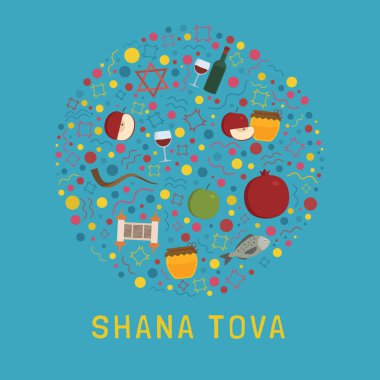 Rosh Hashanah tatil düz tasarım Icons set İngilizce 