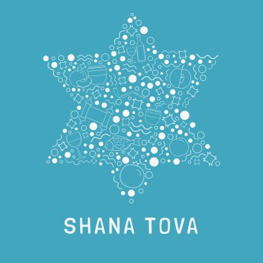 Rosh Hashanah tatil düz tasarım beyaz ince çizgi simgeler kümesi metin İngilizce 
