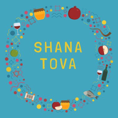 Rosh Hashanah tatil düz tasarım simgeler İngilizce 