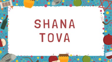 Rosh Hashanah tatil düz tasarım simgeler İngilizce 