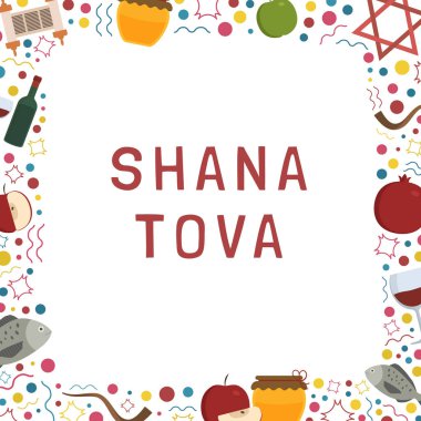 Rosh Hashanah tatil düz tasarım simgeler İngilizce 