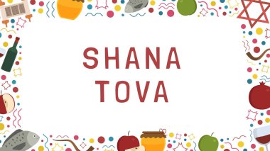 Rosh Hashanah tatil düz tasarım simgeler İngilizce 