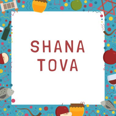 Rosh Hashanah tatil düz tasarım simgeler İngilizce 