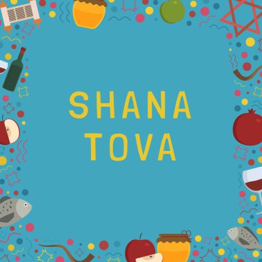 Rosh Hashanah tatil düz tasarım simgeler İngilizce 