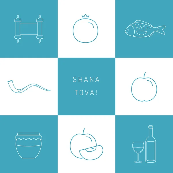 Rosh Hashanah Holiday Flat Design White Thin Line Icons Set — Stockvektor