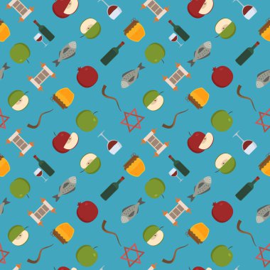 Rosh Hashanah tatil düz tasarım simgeleri dikişsiz desen.