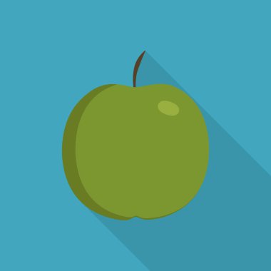 Yeşil elma simgesi düz uzun gölge tasarım.