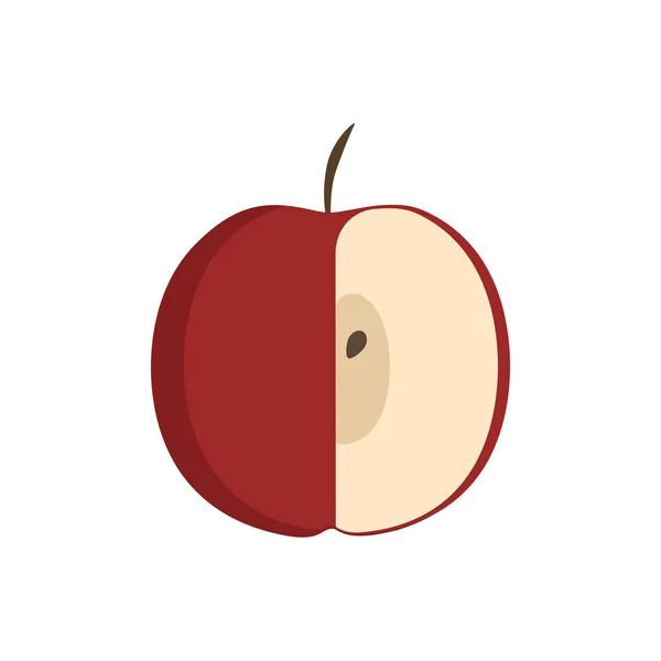 Kırmızı Yarım Elma Simgesi Düz Tasarım — Stok Vektör