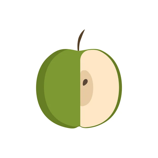Yeşil Yarım Elma Simgesi Düz Tasarım — Stok Vektör