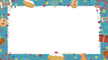Çerçeve ile Hanukkah tatil düz tasarım simgeler. Şablon metin, arka plan üzerinde izole için yer ile.