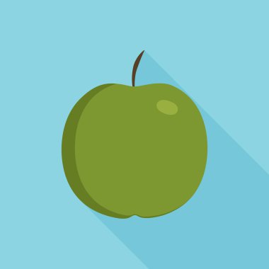 Düz uzun gölge dizaynlı yeşil elma simgesi mavi arkaplan.
