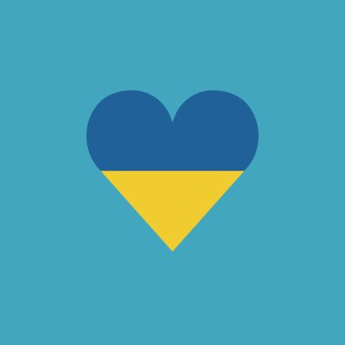 Düz dizayn edilmiş kalp şeklinde Ukrayna bayrağı ikonu. Bağımsızlık Günü ya da Ulusal Bayram Konsepti.