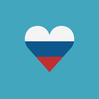 Düz dizayn edilmiş kalp şeklinde bir Rusya bayrağı ikonu. Bağımsızlık Günü ya da Ulusal Bayram Konsepti.