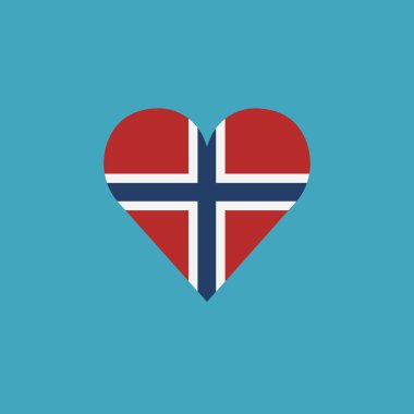 Düz dizaynlı kalp şeklinde Norveç bayrağı simgesi. Bağımsızlık Günü ya da Ulusal Bayram Konsepti.