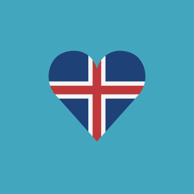 Düz dizayn edilmiş kalp şeklinde İzlanda bayrağı simgesi. Bağımsızlık Günü ya da Ulusal Bayram Konsepti.