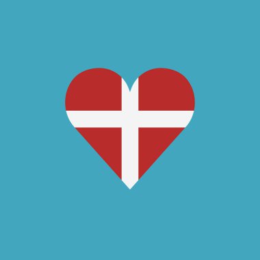 Düz dizaynlı kalp şeklinde Danimarka bayrağı simgesi. Bağımsızlık Günü ya da Ulusal Bayram Konsepti.