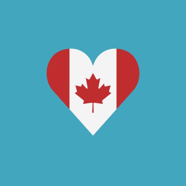 Düz dizayn edilmiş kalp şeklinde bir Kanada bayrağı ikonu. Bağımsızlık Günü ya da Ulusal Bayram Konsepti.