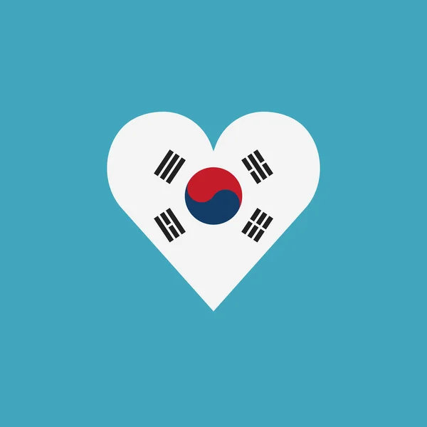 Южная Корея Флаг Значок Форме Сердца Плоской Конструкции День Независимости — стоковый вектор
