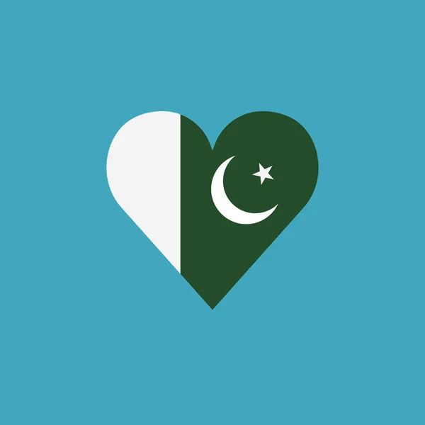 Пакистанский Флаг Икона Форме Сердца Плоской Конструкции День Независимости Праздничная — стоковый вектор