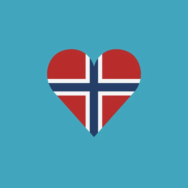 Ikona Norweskiej Flagi Kształcie Serca Płaskim Wzorze Dzień Niepodległości Lub — Wektor stockowy