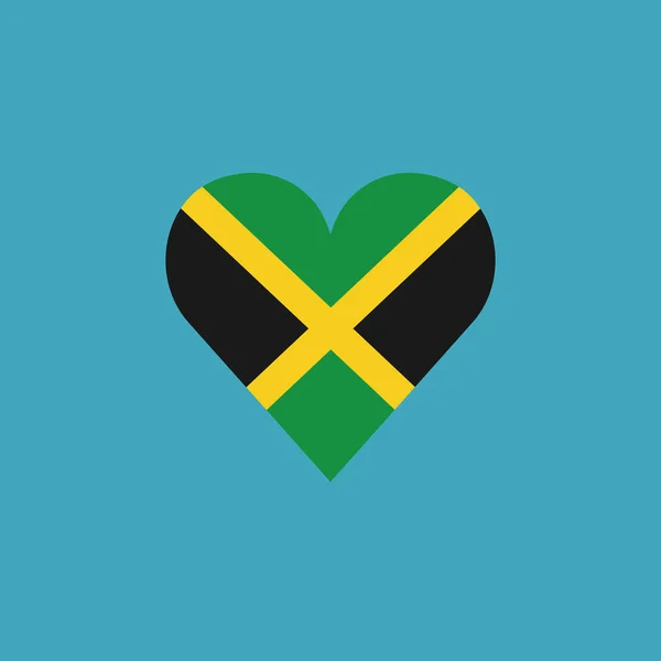 Icono Bandera Jamaica Forma Corazón Diseño Plano Día Independencia Concepto — Vector de stock