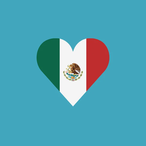Düz Dizayn Edilmiş Kalp Şeklinde Meksika Bayrağı Ikonu Bağımsızlık Günü — Stok Vektör
