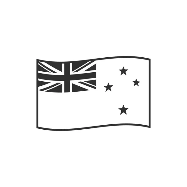 Ikone Der Neuseeländischen Flagge Flachen Design Mit Schwarzen Umrissen Unabhängigkeitstag — Stockvektor