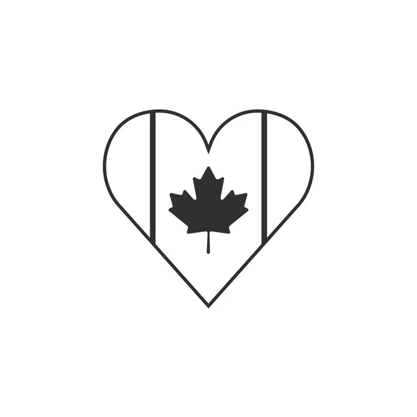 Σημαία Καναδά Σχήμα Καρδιάς Μαύρο Περίγραμμα Επίπεδη Σχεδίαση Ημέρα Ανεξαρτησίας — Διανυσματικό Αρχείο