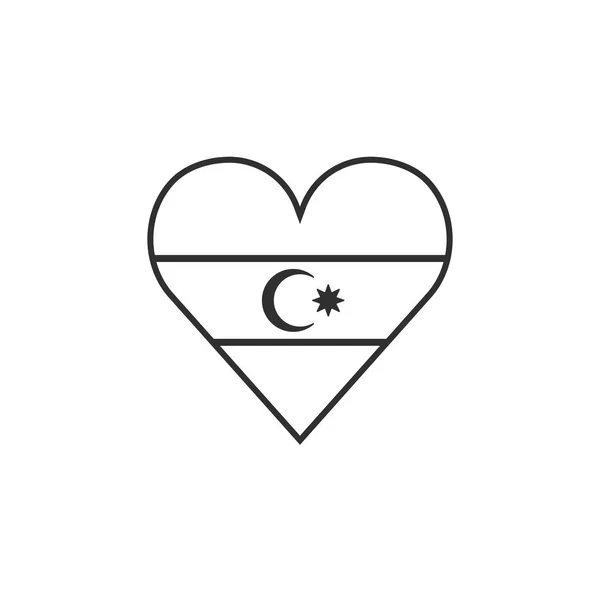 Ícone Bandeira Azerbaijão Forma Coração Desenho Plano Contorno Preto Dia — Vetor de Stock