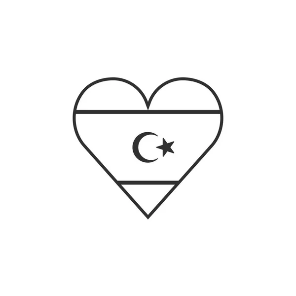 Ícone Bandeira Líbia Forma Coração Desenho Plano Contorno Preto Dia — Vetor de Stock