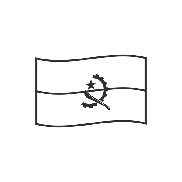 Ikona Vlajky Angola Černém Obrysu Plochého Designu Den Nezávislosti Nebo — Stockový vektor