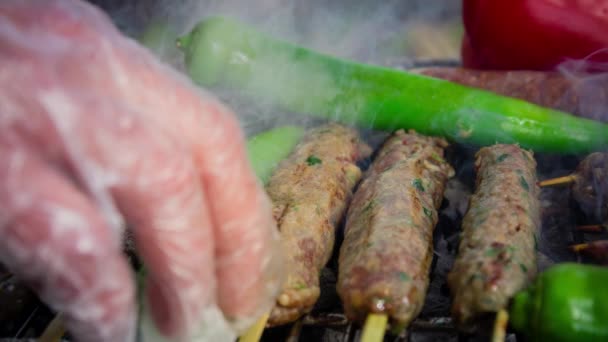 Mozi Füst Kibocsátott Főzés Különböző Típusú Hús Egy Forró Grill — Stock videók