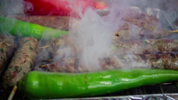 Cinemagraph Smoke Emitted Cooking Different Types Meat Hot Bbq Grill — Stock Video