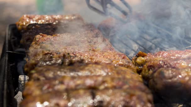 Cinemagraph Van Rook Afkomstig Van Het Koken Barbecue Rundvlees Kebab — Stockvideo