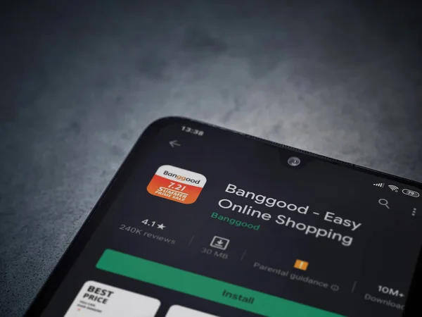 Lod Israel Julho 2020 Página Loja Aplicativos Banggood Exibição Smartphone — Fotografia de Stock