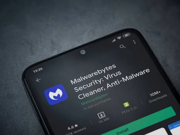 Lod Israel Julio 2020 Malwarebytes Página Tienda Aplicaciones Seguridad Pantalla — Foto de Stock