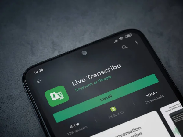 Lod Izrael Lipca 2020 Live Transcribe App Play Store Page — Zdjęcie stockowe