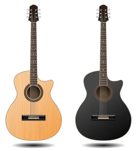 Gitar izole üzerinde beyaz arka plan ayarlayın. Klasik gitar iş projeniz için. Siyah ve kahverengi ahşap gitar. Vektör çizim