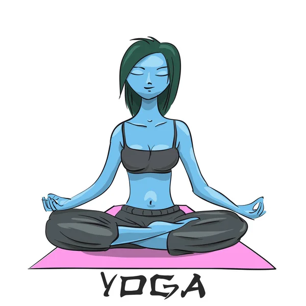 Yoga Chica Posición Loto Una Chica Alienígena Ilustración Vectorial — Archivo Imágenes Vectoriales