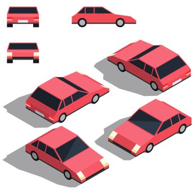 Araba isometry. Araçların düşük detaylandırma izometrik görünümü.