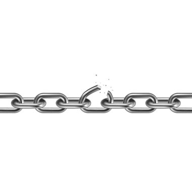 Metal kırık zincir 3d. Özgürlük kavramı. Vektör çizimi.