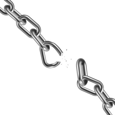 Metal kırık zincir 3d. Özgürlük kavramı. Vektör çizimi.