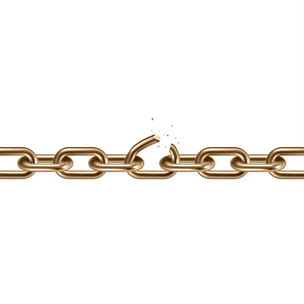 Metal golden broken chain 3D. Freedom concept. — Stock Vector