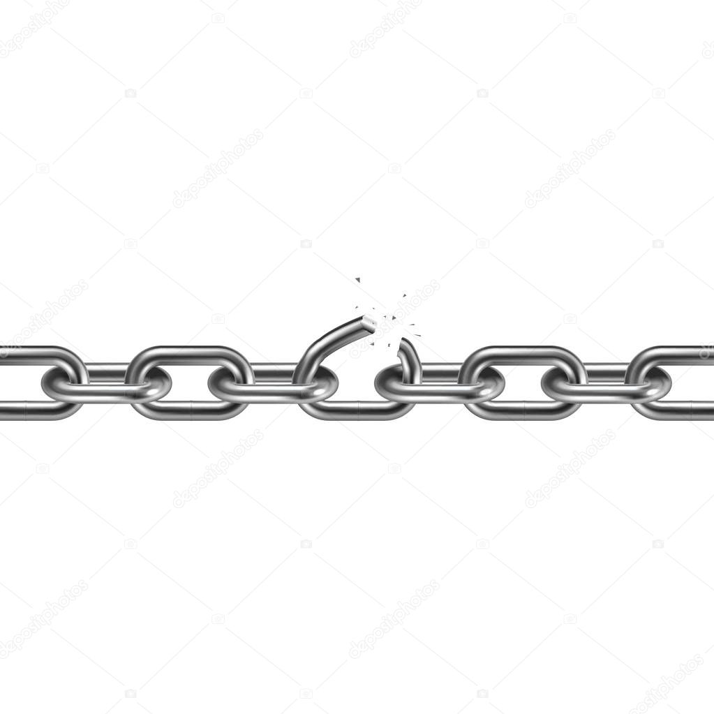 Metal broken chain 3D. Freedom concept. Vector illustration.
