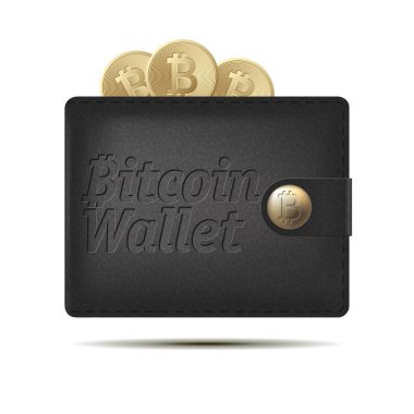 Beyaz arka planda izole edilmiş bozuk paralı Bitcoin cüzdanı