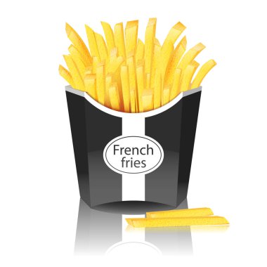 Beyaz arka plan üzerinde paketi ile patates kızartması. Alay etmek