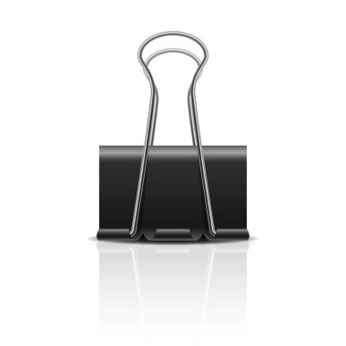 Gerçekçi 3d siyah kağıt kelepçe beyaz arka plan izole