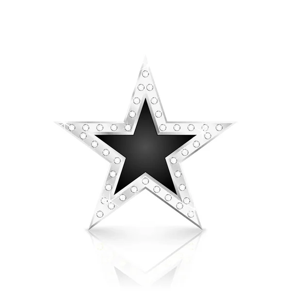 Estrella de plata con diamantes sobre fondo blanco — Vector de stock