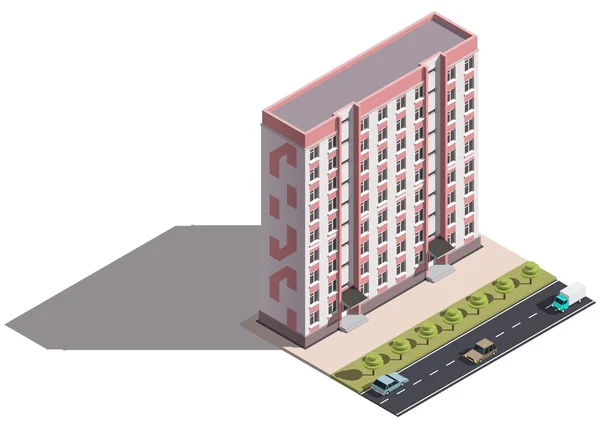 Izometria clădirilor rezidențiale cu nouă etaje — Vector de stoc