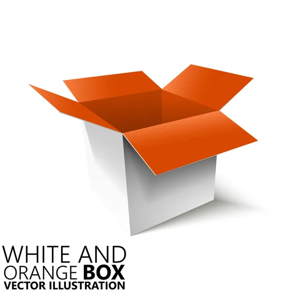 Branco e laranja caixa aberta 3D / vetor ilustração, elemento de design —  Vetores de Stock